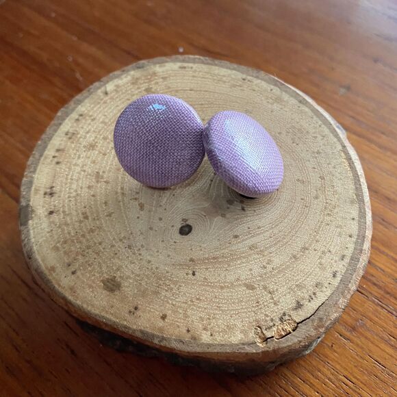 Upcycled Lavender Linen Napkin Round Button Earrings - Picture 1 of 3